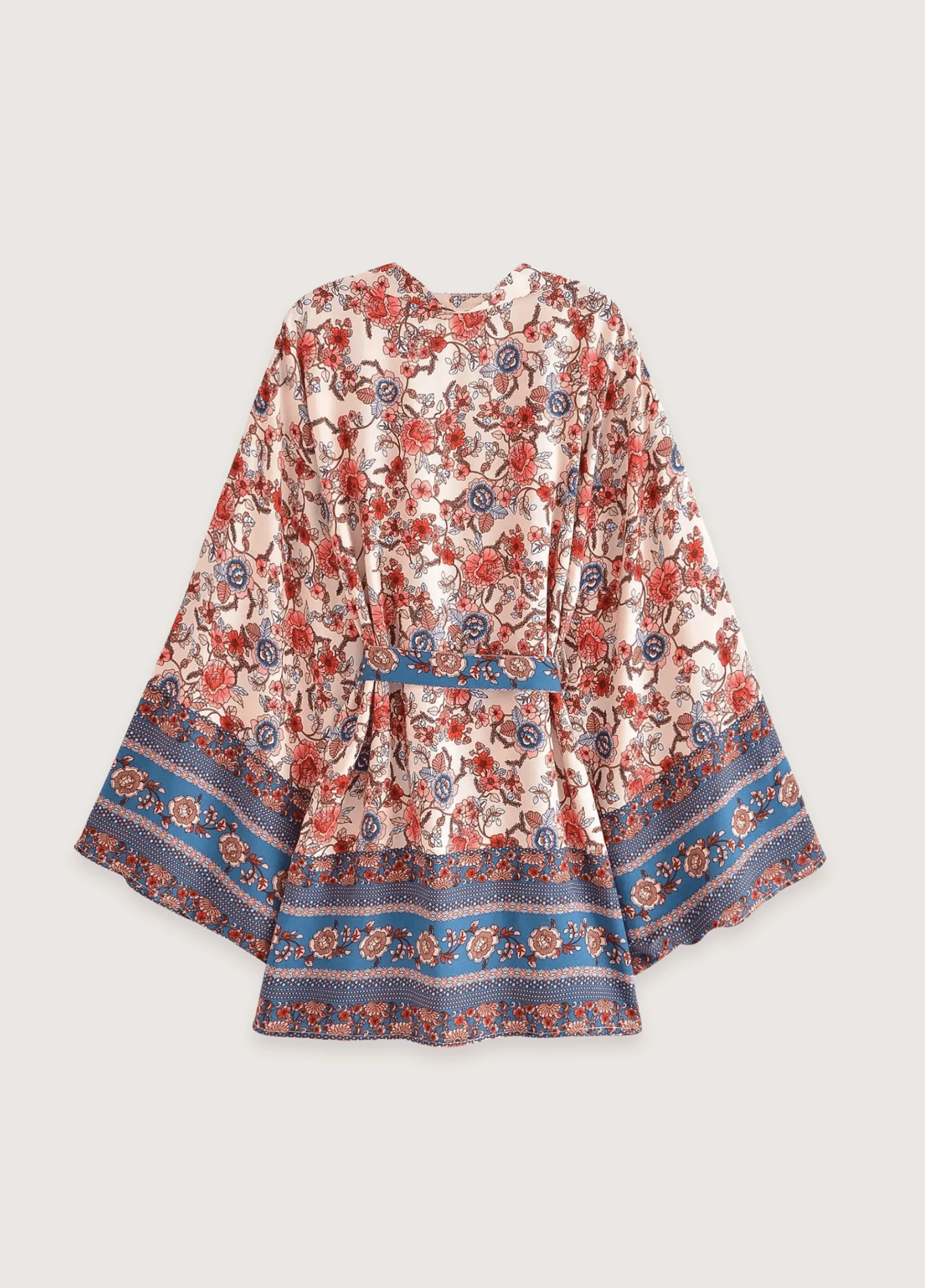 Kimono court bohème abricot et bleu - Image 2
