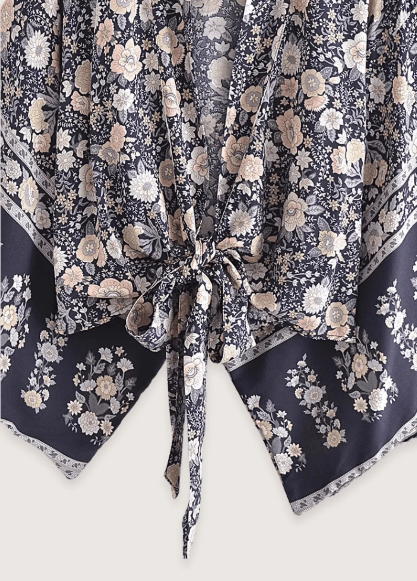 Kimono court bohème gris et rose - Image 3