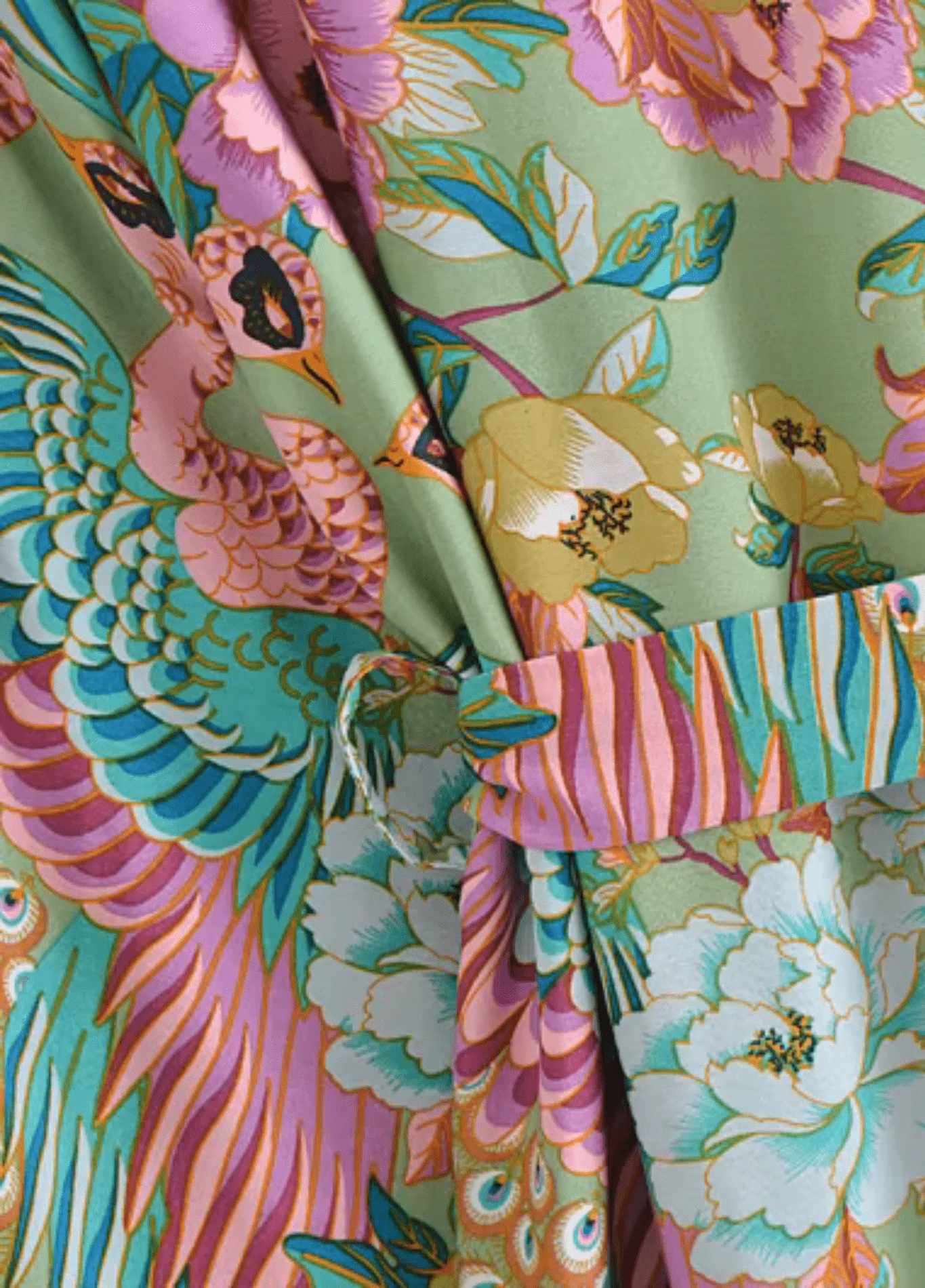 Kimono court plage paon fleuri - Image 3