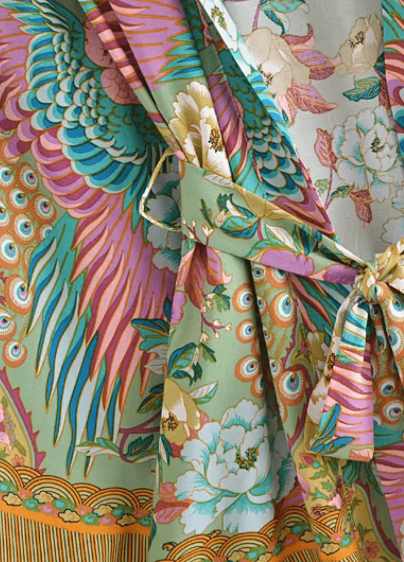 Kimono court plage paon fleuri - Image 4