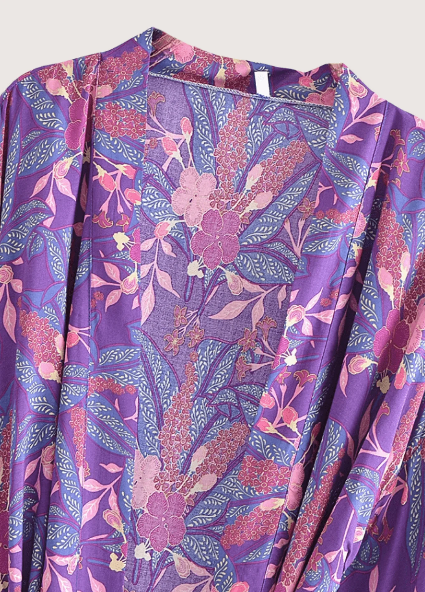 Kimono court plage violet fleuri - Image 3