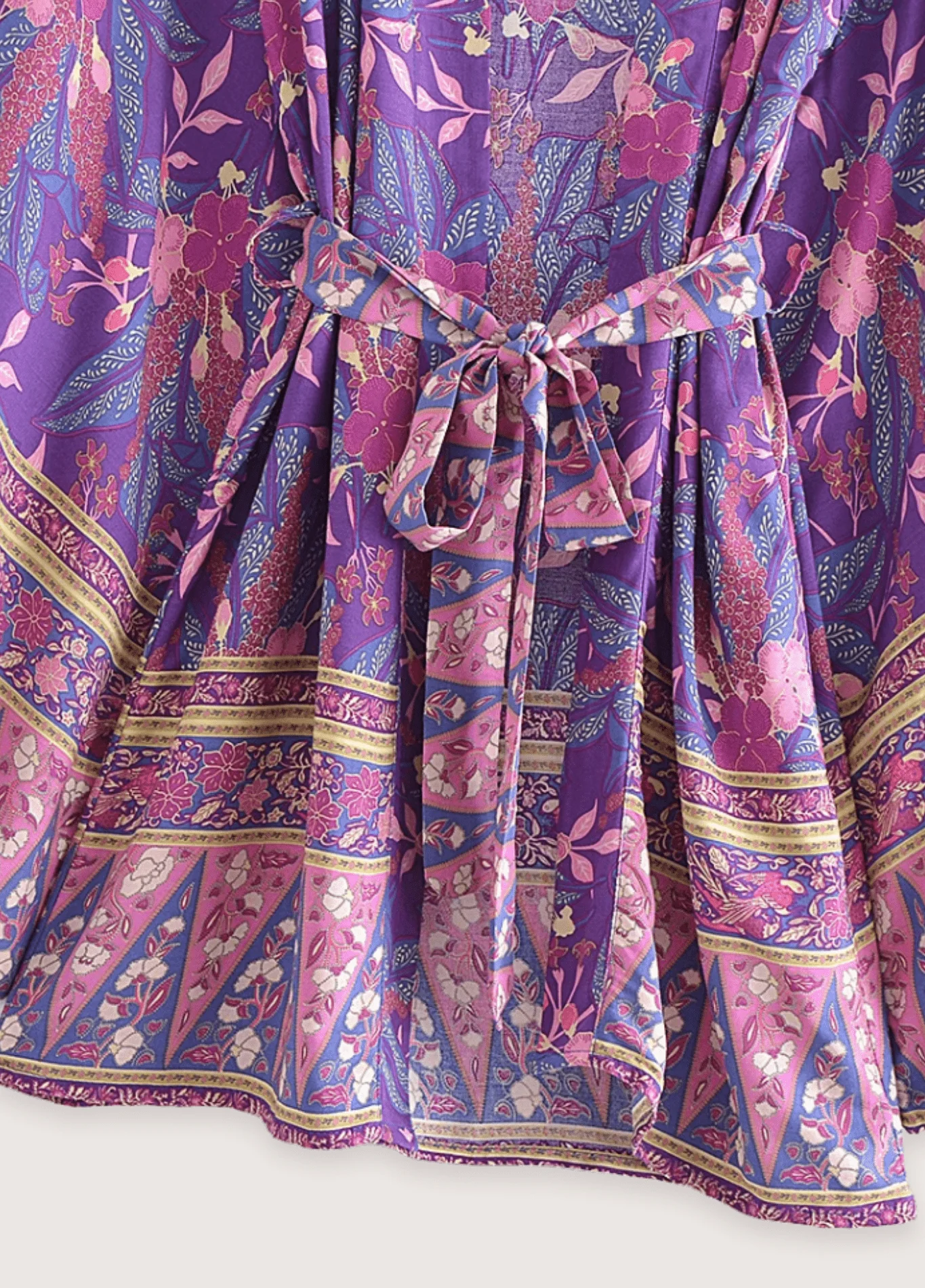 Kimono court plage violet fleuri - Image 4