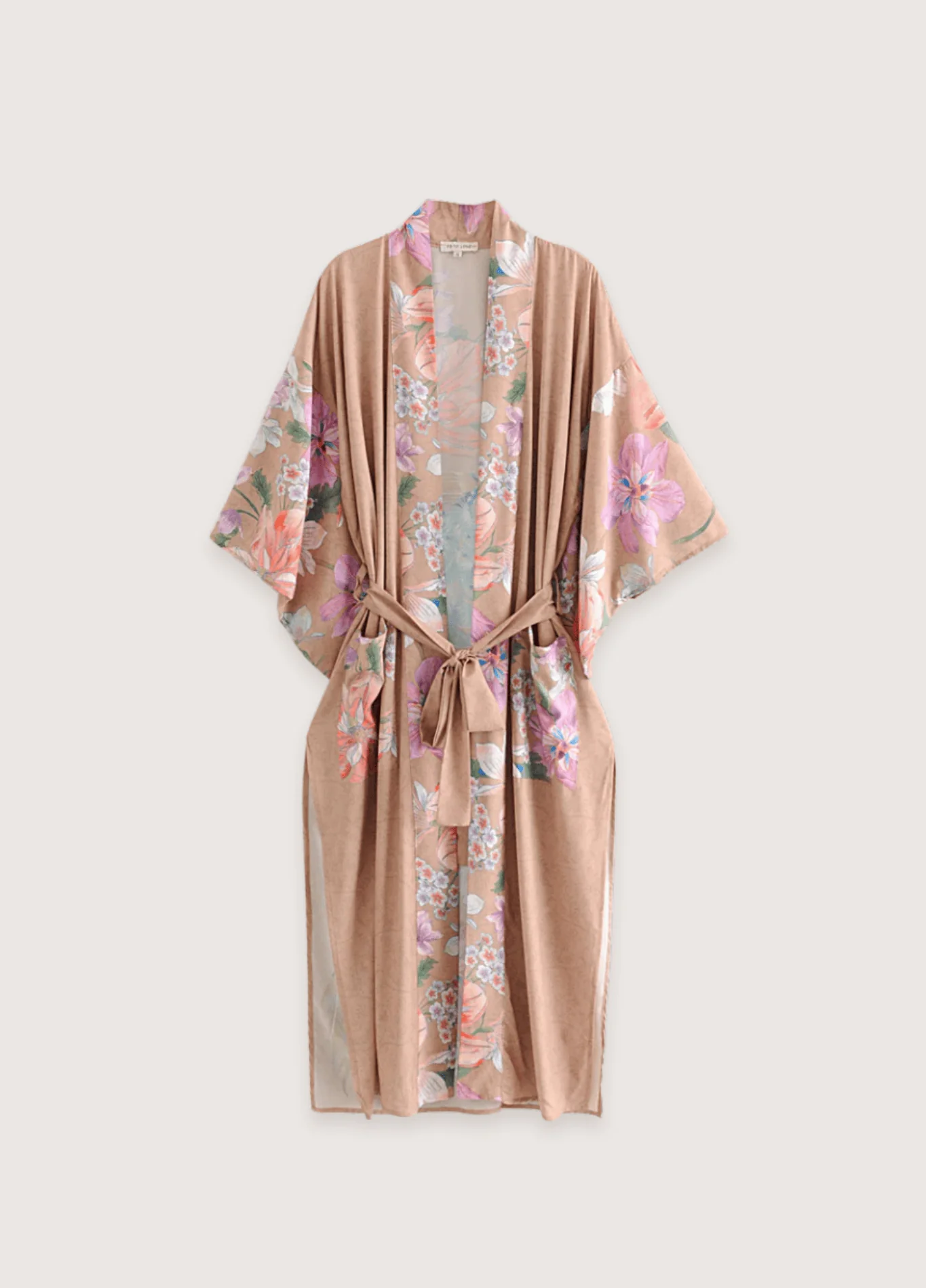 Kimono long beige rosé | Fleur et Paon Bohème