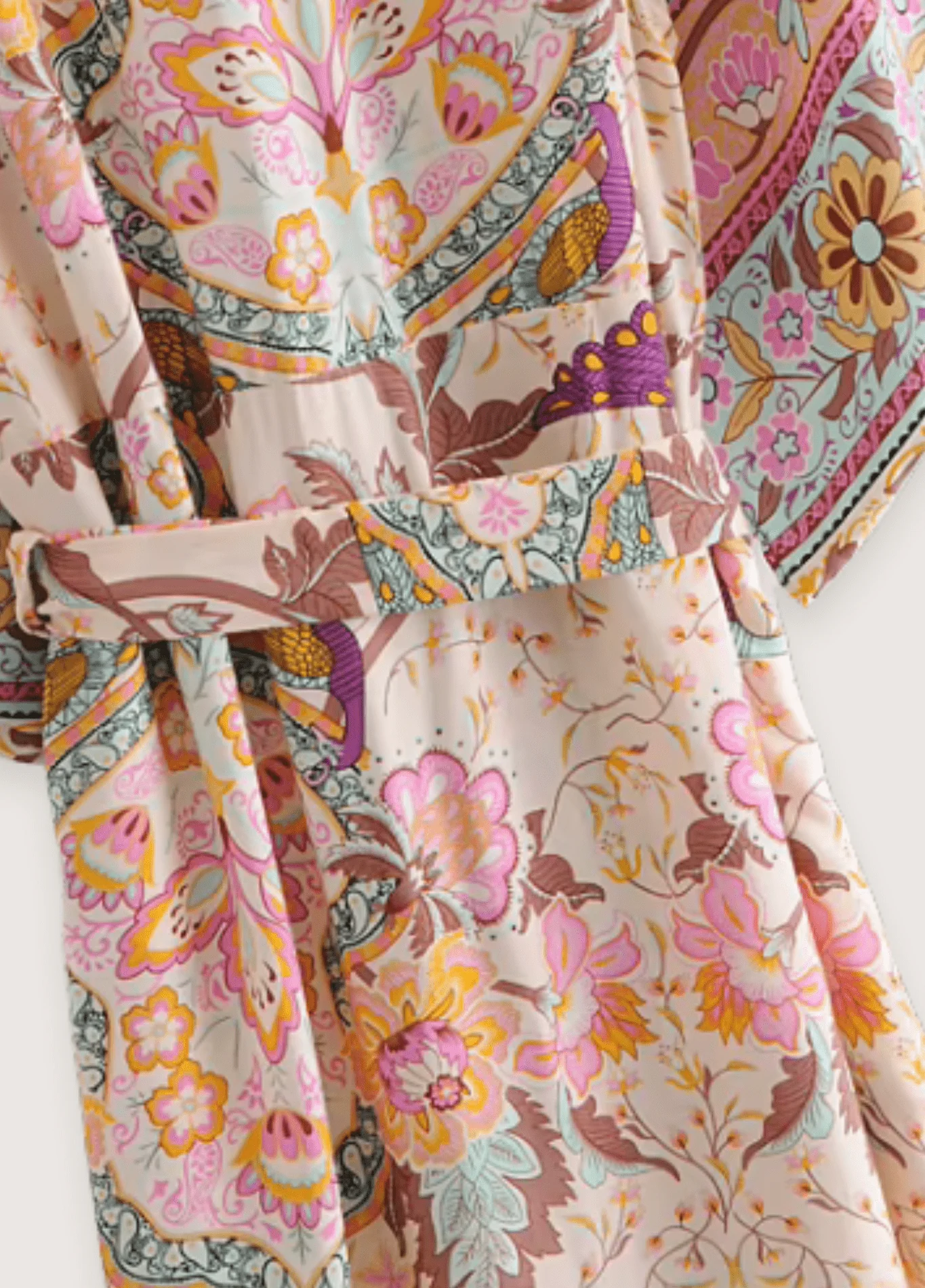Kimono long fleuri rose pâle - Image 4