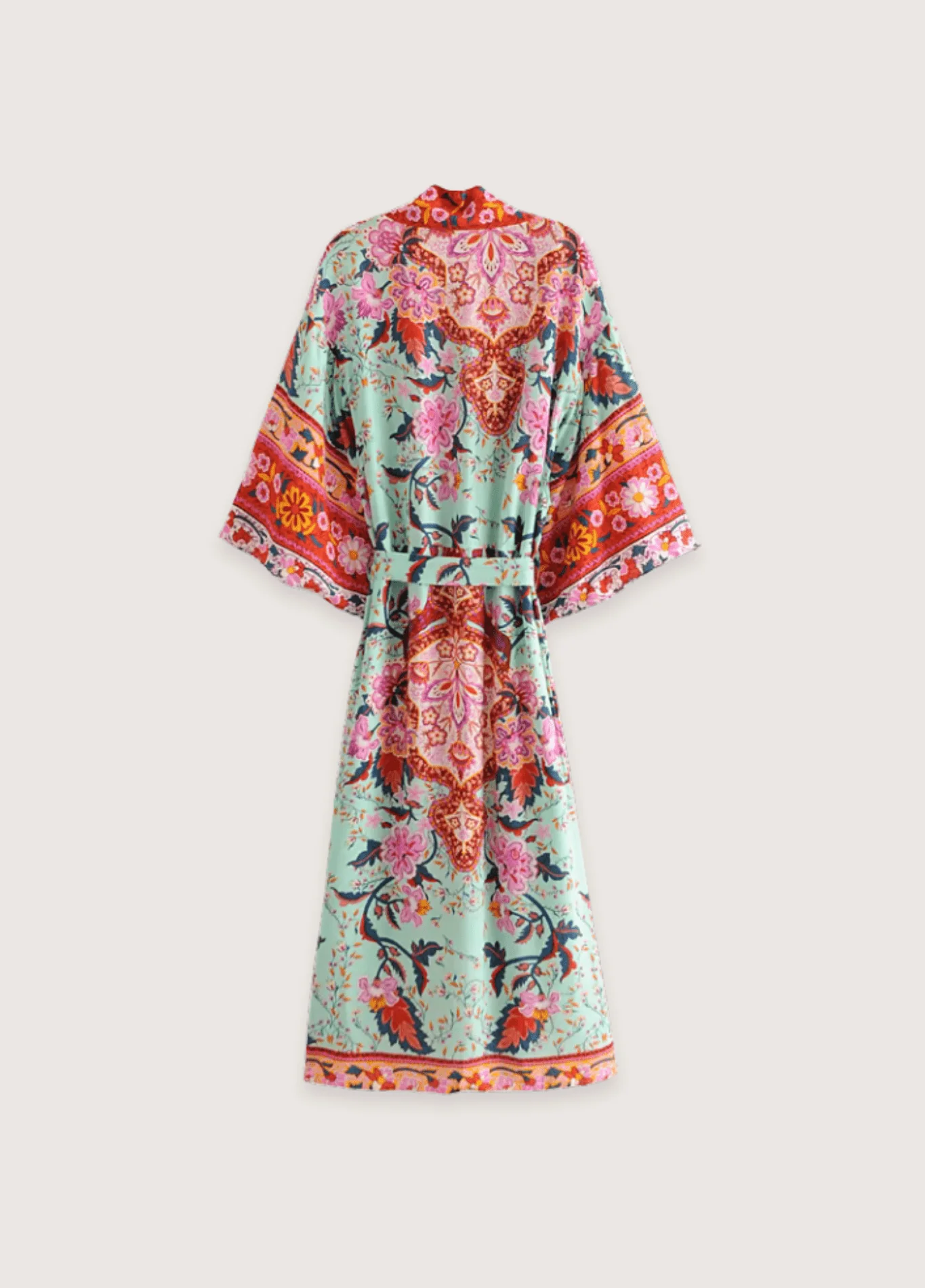 Kimono long fleuri vert grisé - Image 2