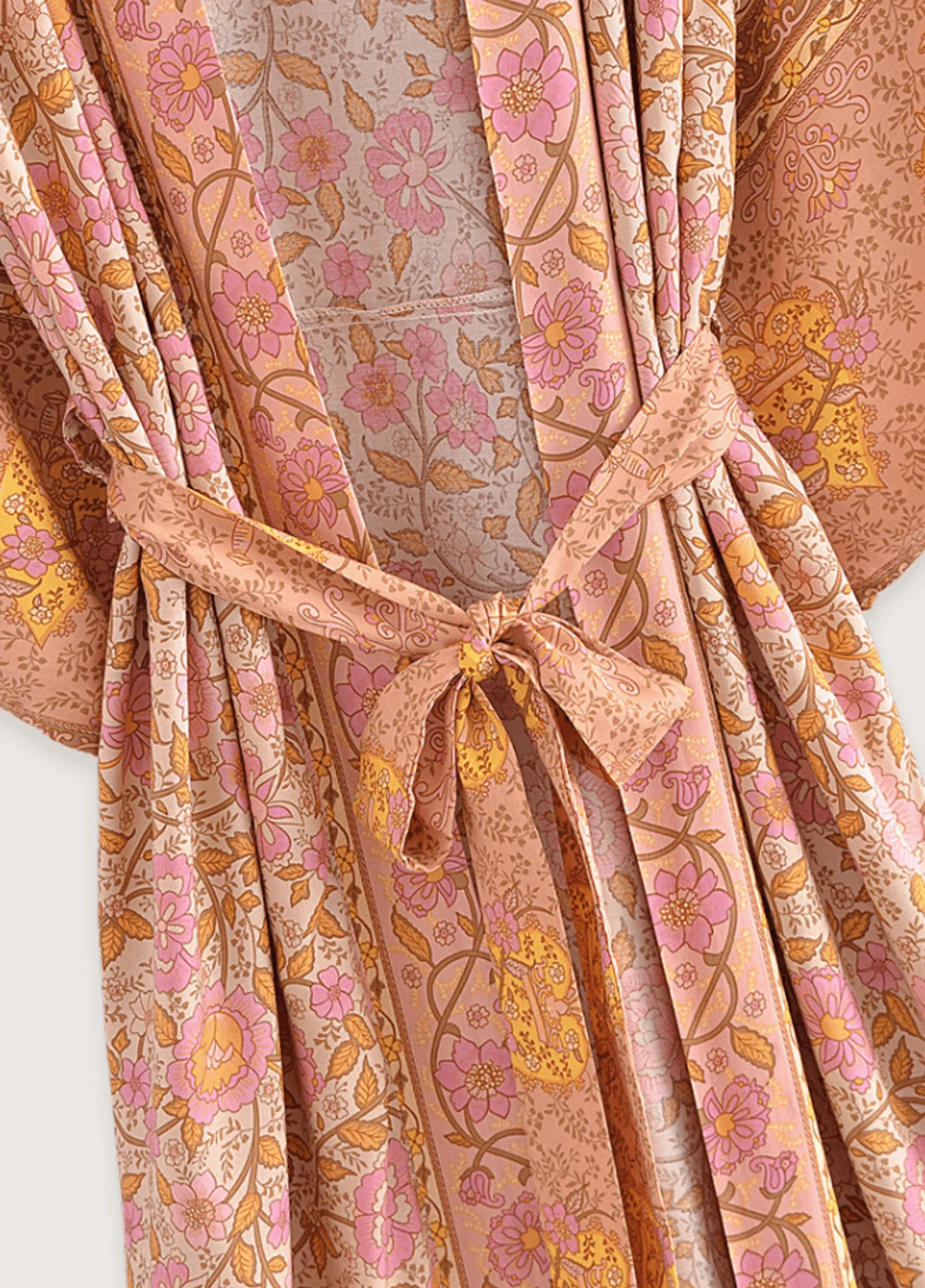 Kimono long rose saumon à motif fleuri - Image 3